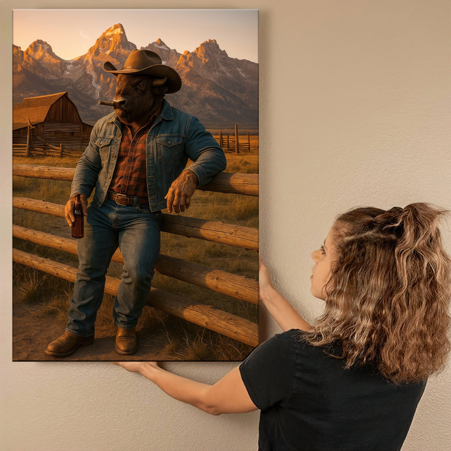 Buffalo in Blue Denim – Western Wall Art for Men