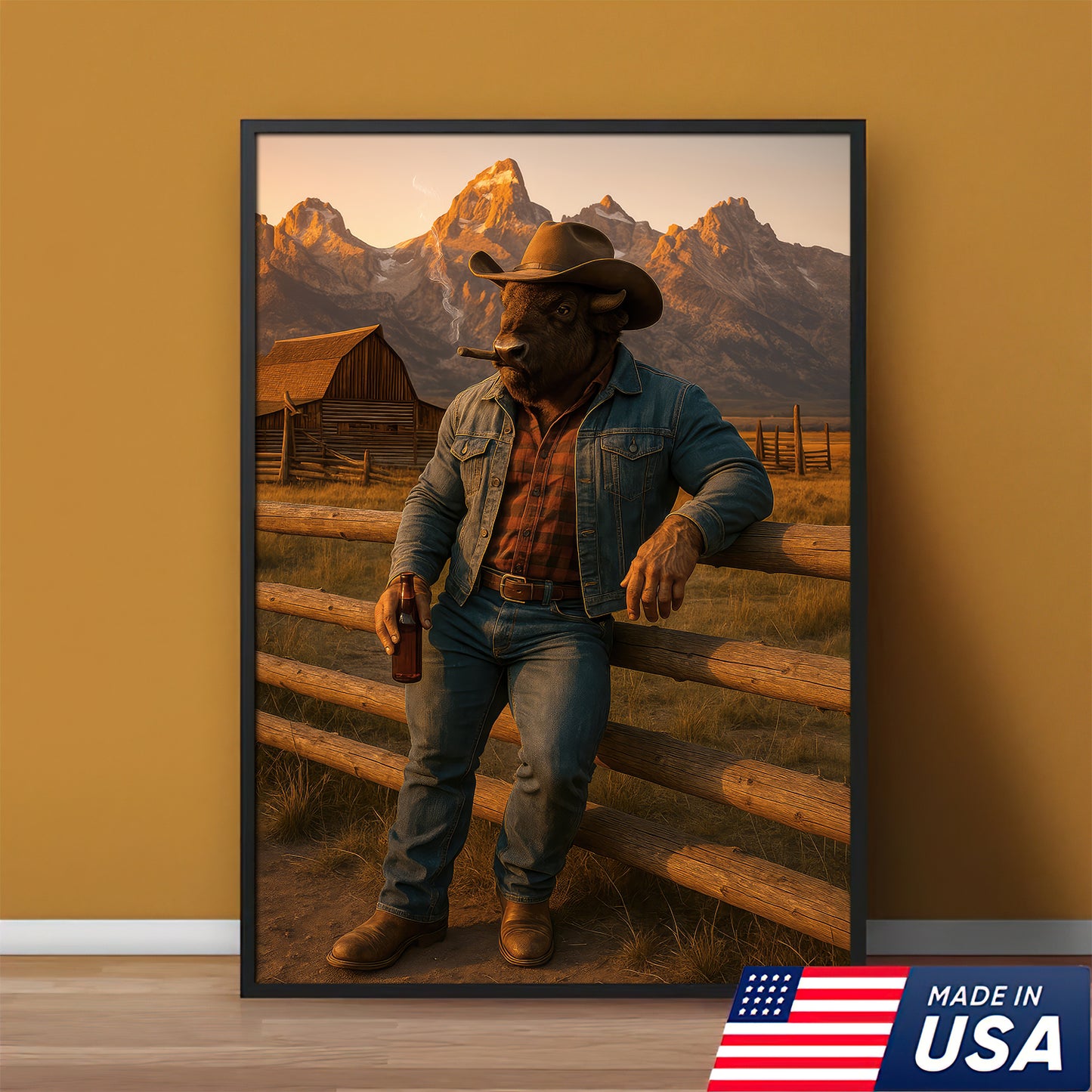 Buffalo in Blue Denim – Western Wall Art for Men