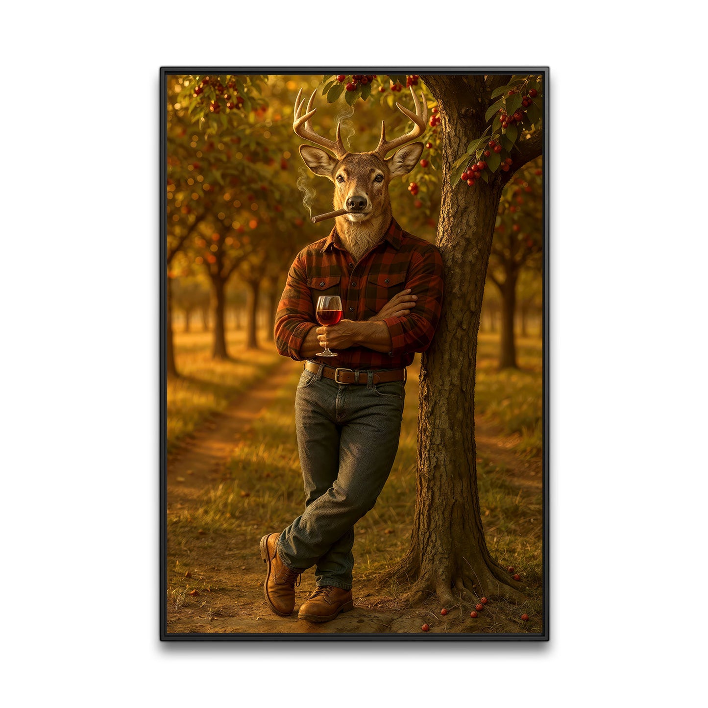 Michigan Deer Canvas Wall Art, Smoking Buck Rustic Pub Print, Northern Cabin Decor Man Cave Walls