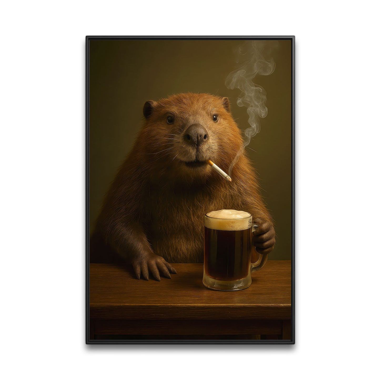 Minnesota Canvas Wall Art, Smoking Beaver Rustic Pub Print, Northern Cabin Decor For Lodge And Man Cave Walls