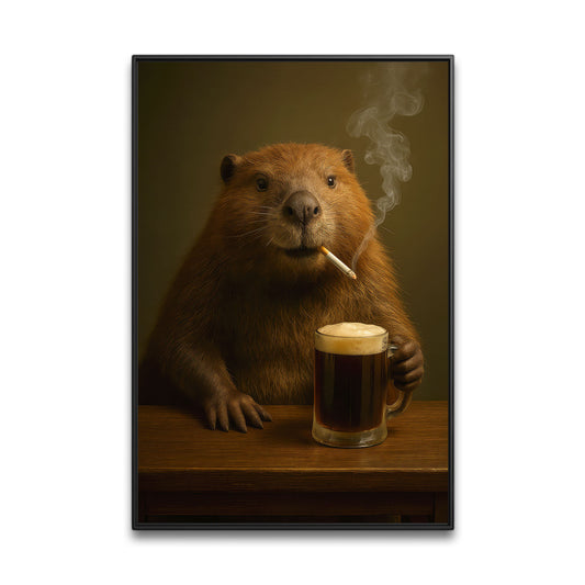 Minnesota Canvas Wall Art, Smoking Beaver Rustic Pub Print, Northern Cabin Decor For Lodge And Man Cave Walls