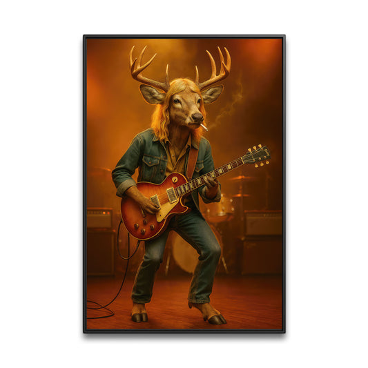 Georgia Deer Rocker Canvas Wall Art, Southern Musician Buck Playing Guitar Canvas, Gift For Country Rock Lovers And Man Cave Walls