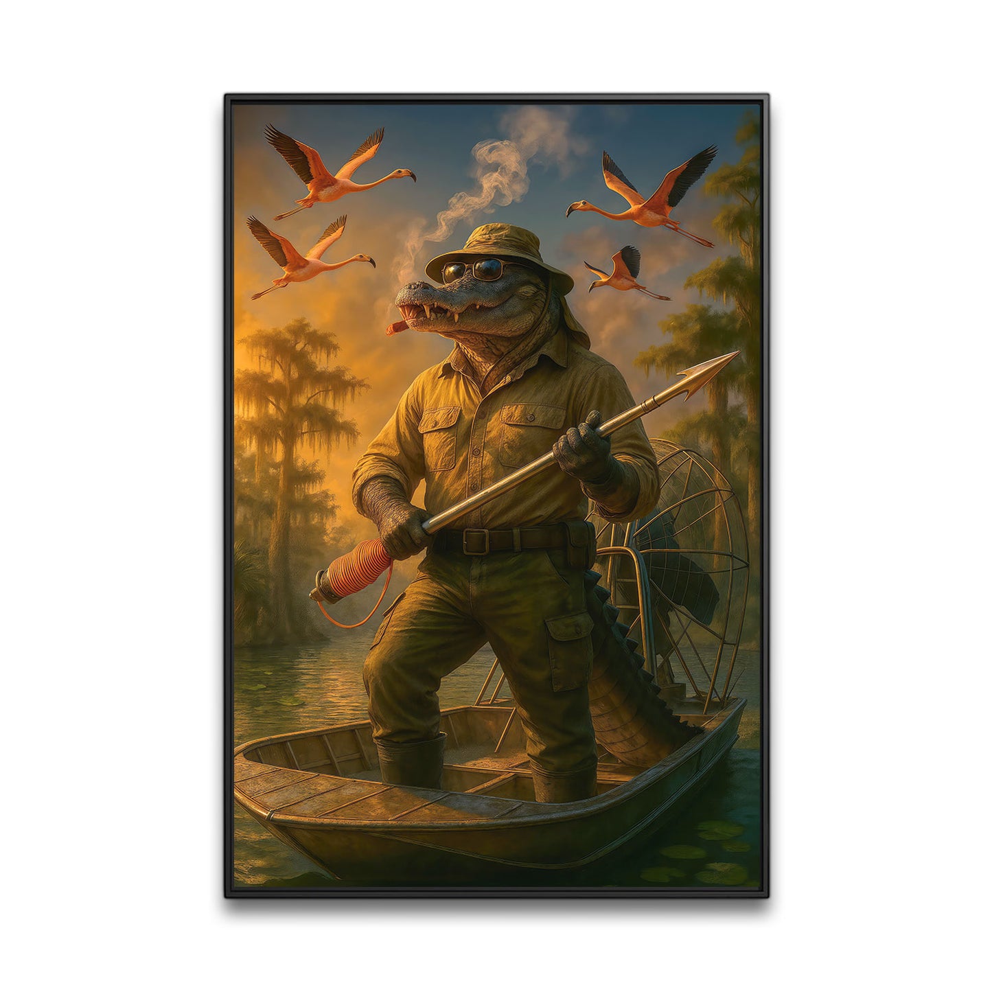 Alligator Hunter Canvas Wall Art, Florida Swamp Fisherman Canvas Home Decor, Rustic Wildlife  Gift For Man Cave