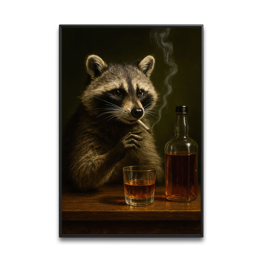 Tennessee Canvas Wall Art, Smoking Raccoon Whiskey Print, Rustic Southern Hunt Bar Decor For Cabin And Man Cave Walls