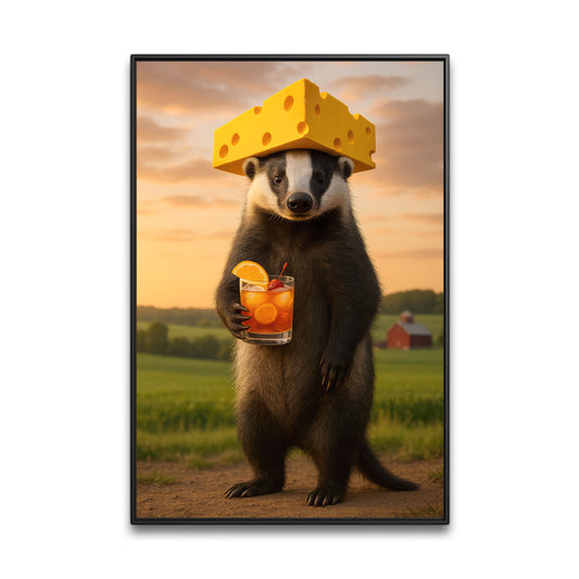 Badger With Cheese Canvas Wall Art, Wisconsin Rustic Print, Northern Cabin Decor For Man Cave Walls