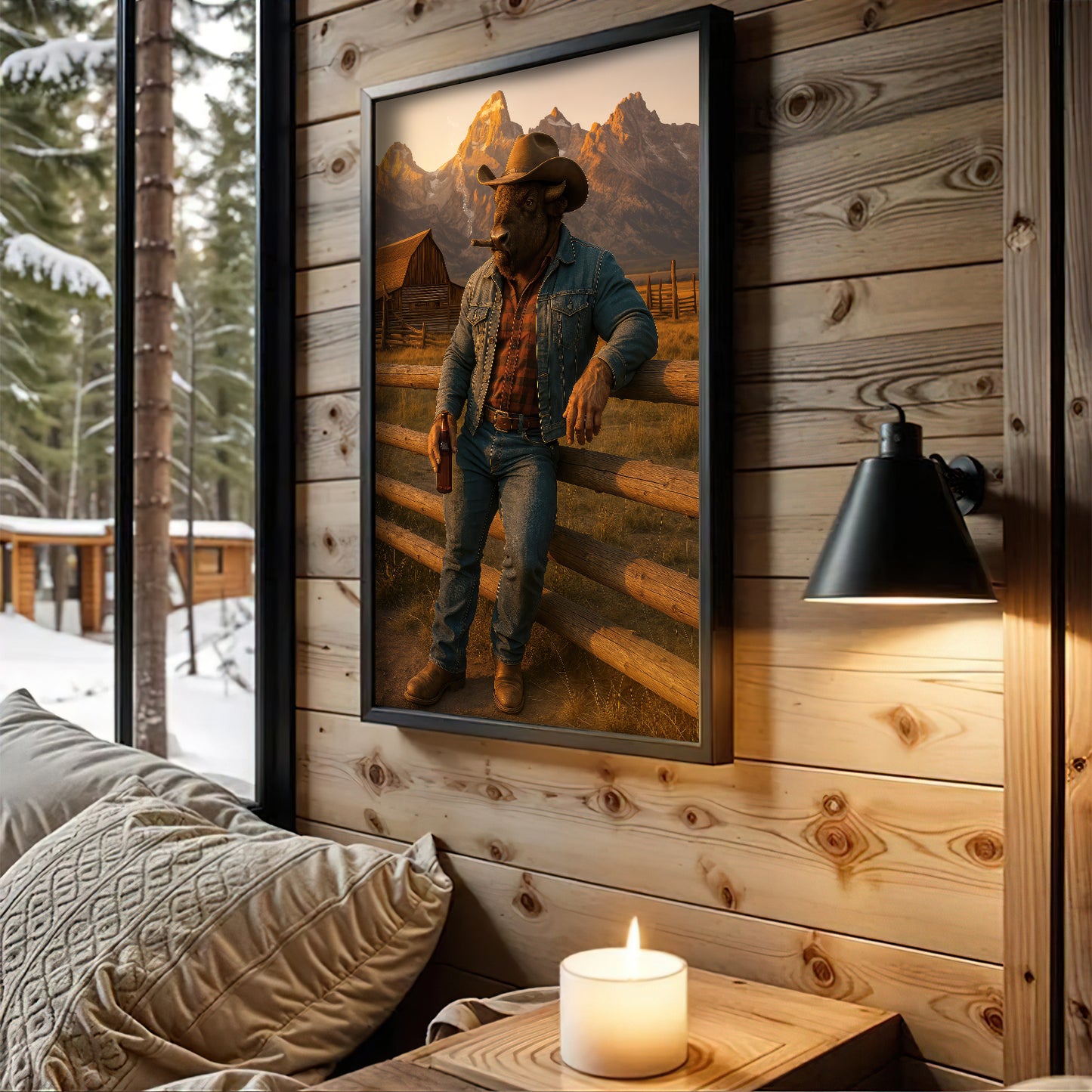 Buffalo in Blue Denim – Western Wall Art for Men