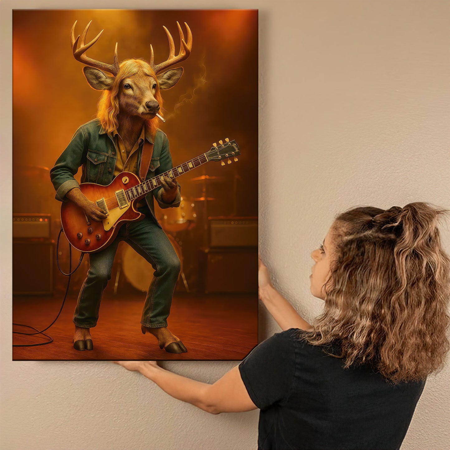 Georgia Deer Rocker Canvas Wall Art, Southern Musician Buck Playing Guitar Canvas, Gift For Country Rock Lovers And Man Cave Walls