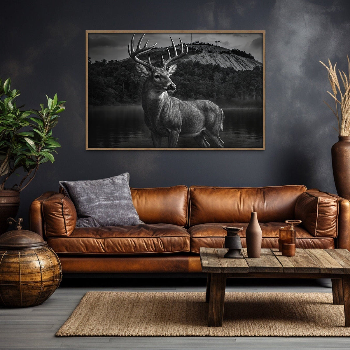 Southern Hunt Rustic Landscape Print, Georgia Deer Canvas Wall Art, Home Decor For Man Cave