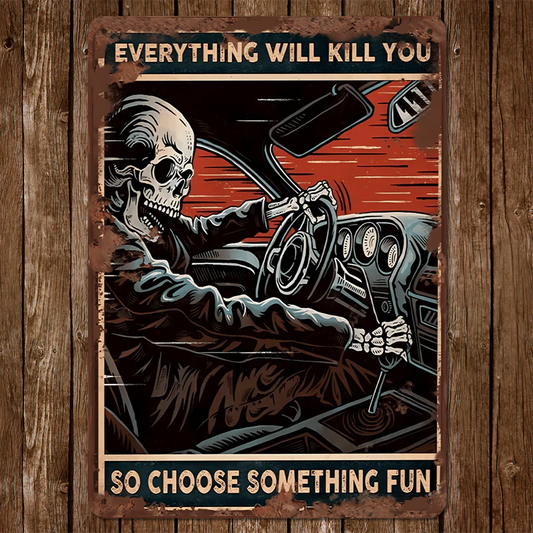 Skeleton Driving Metal Sign, Vintage Wall Art For Home Decor, Man Cave Decoration, Retro Garage And Outdoor Sign