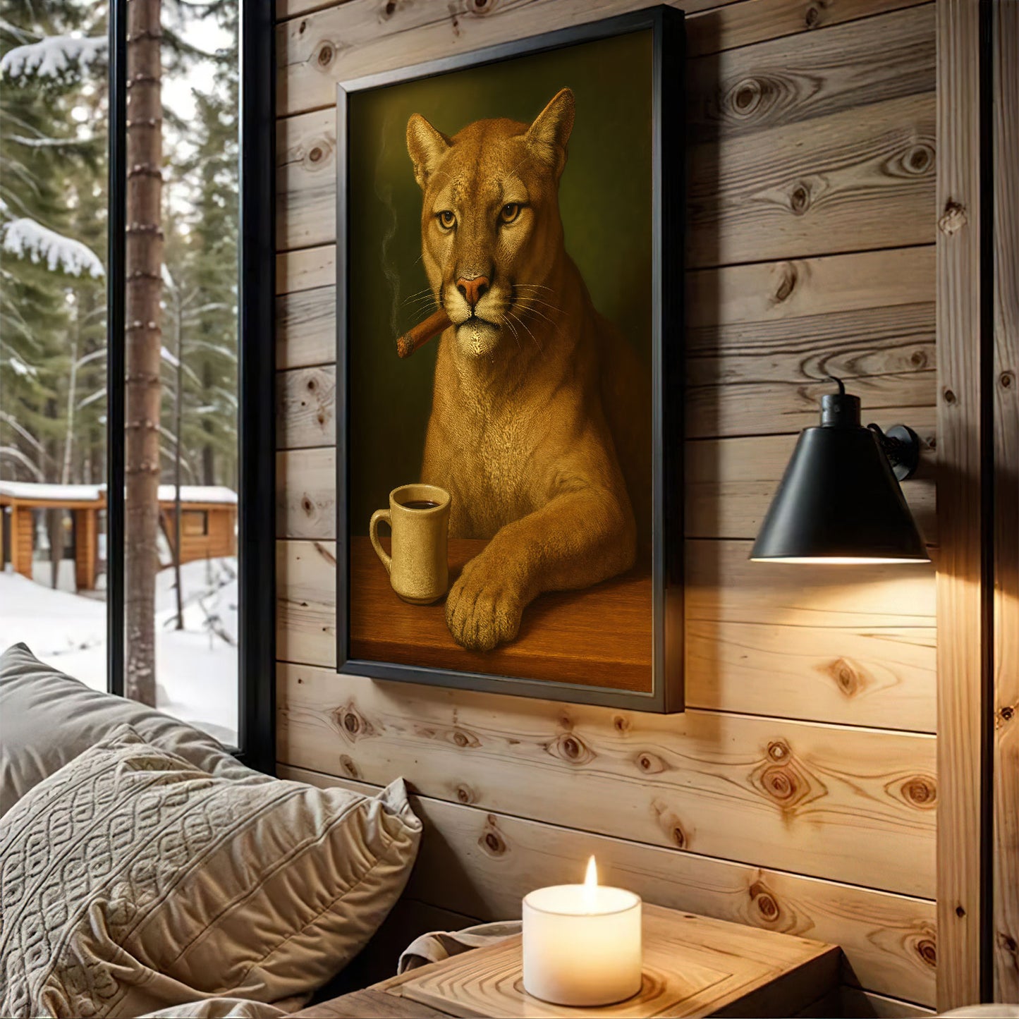 Southern Hunt Cabin Cougar Canvas Wall Art, Florida Print For Home Decor, Gift For Man Cave Walls