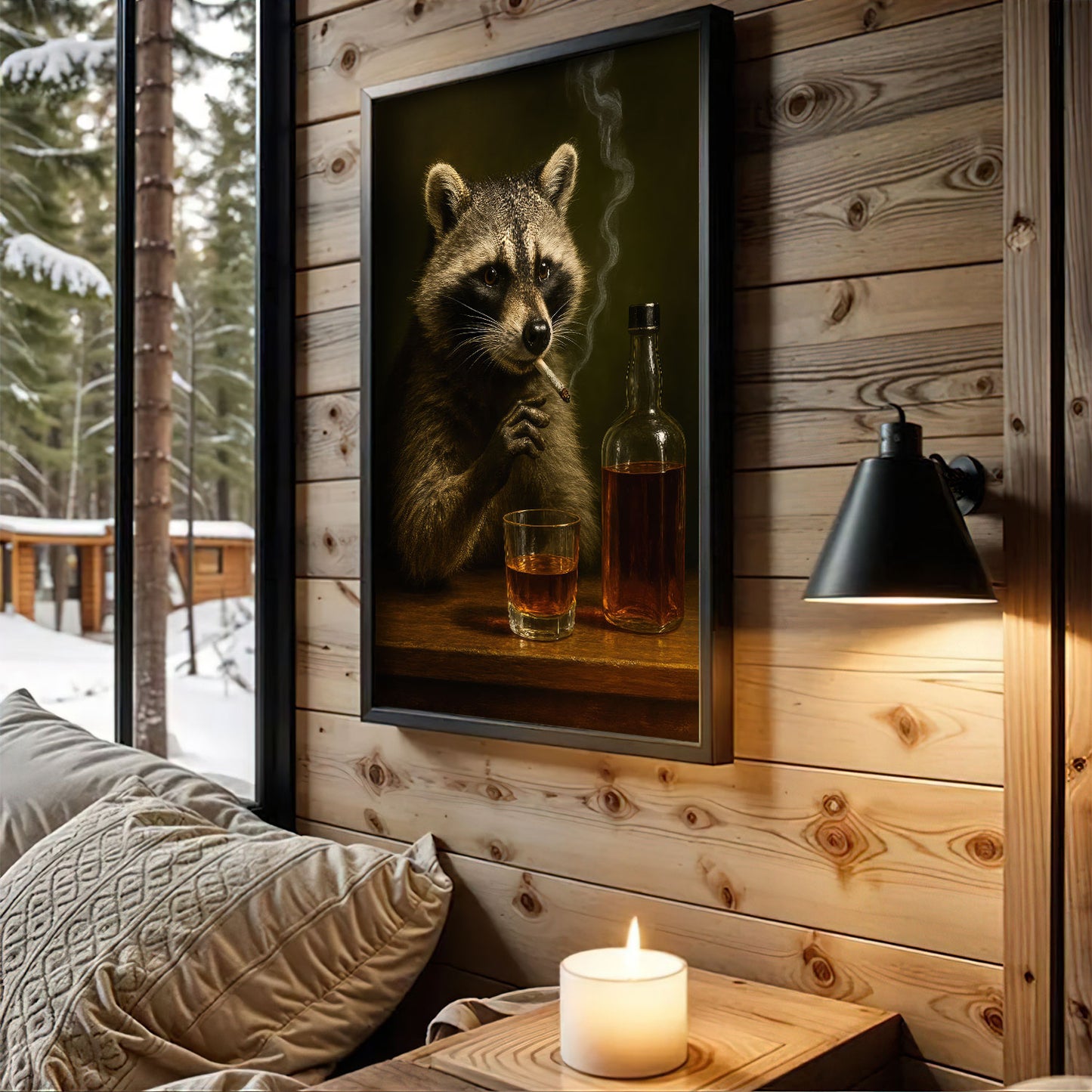 Tennessee Canvas Wall Art, Smoking Raccoon Whiskey Print, Rustic Southern Hunt Bar Decor For Cabin And Man Cave Walls
