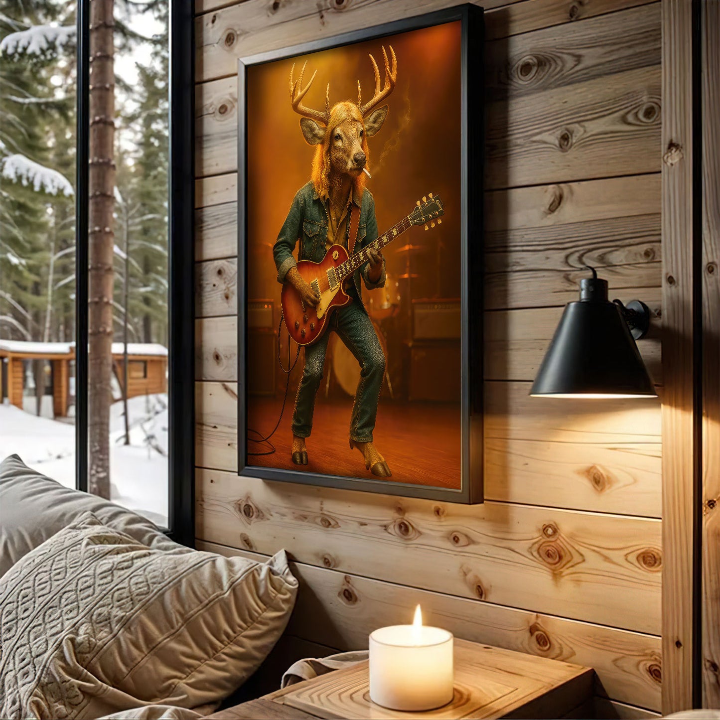 Georgia Deer Rocker Canvas Wall Art, Southern Musician Buck Playing Guitar Canvas, Gift For Country Rock Lovers And Man Cave Walls