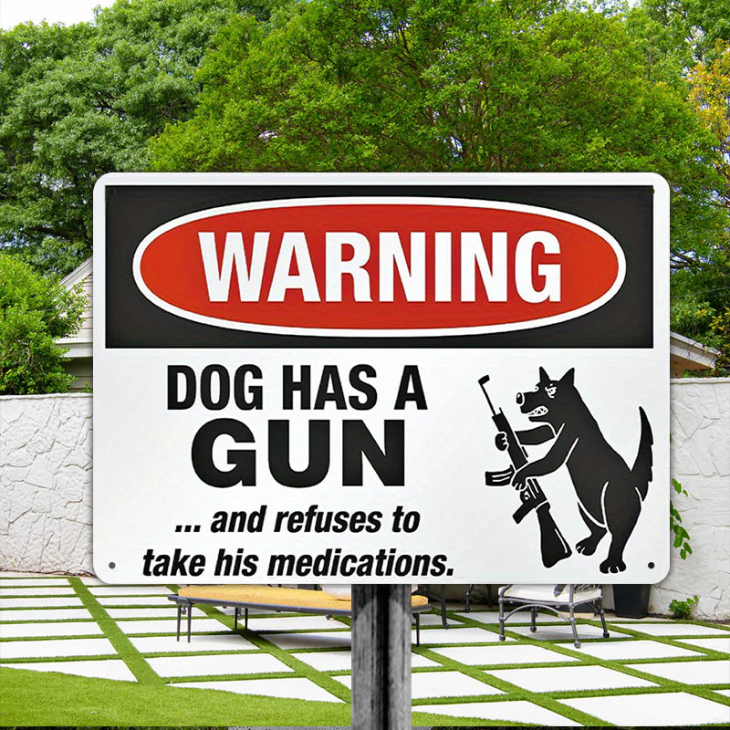 Funny Warning Dog Security Sign, Outdoors Decor Metal Sign For Man Cave, Wall Art Signs For Home Decor