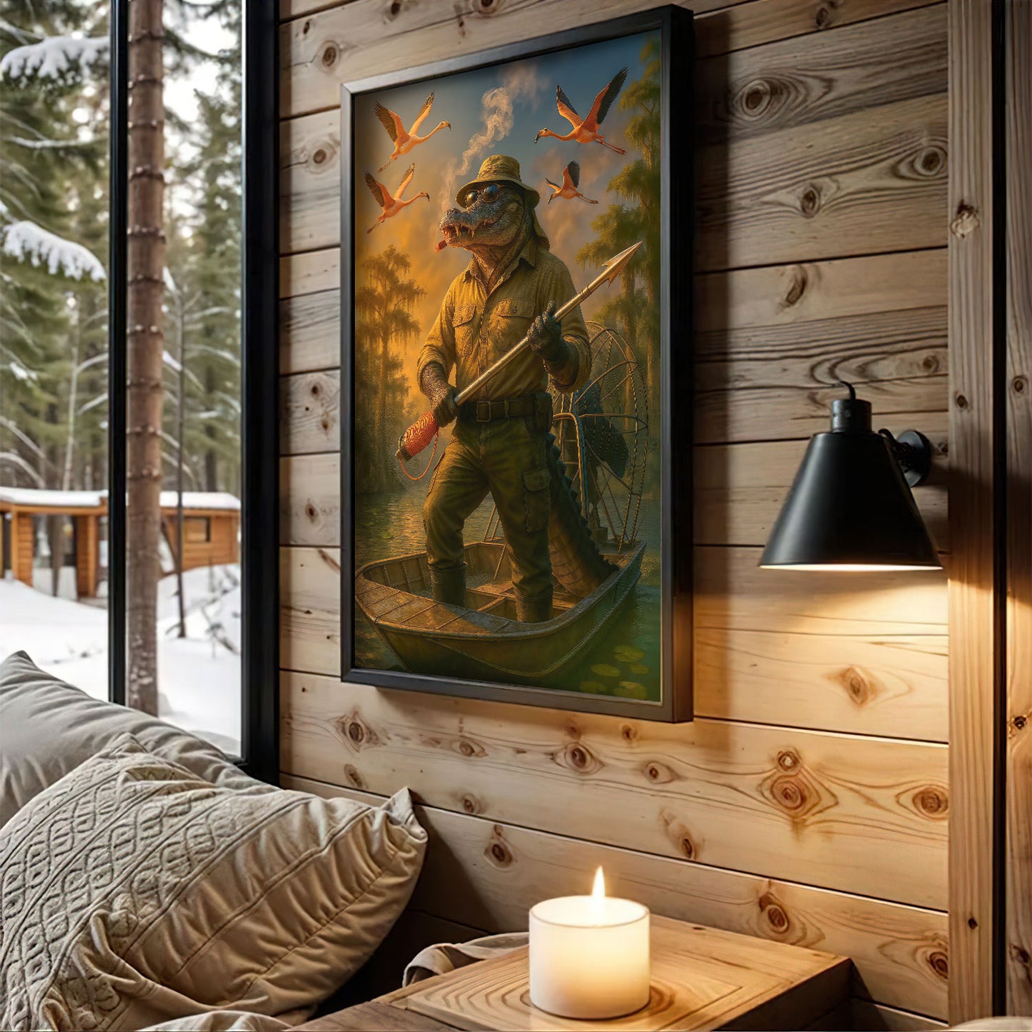 Alligator Hunter Canvas Wall Art, Florida Swamp Fisherman Canvas Home Decor, Rustic Wildlife  Gift For Man Cave