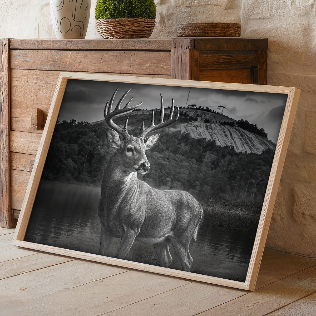 Southern Hunt Rustic Landscape Print, Georgia Deer Canvas Wall Art, Home Decor For Man Cave