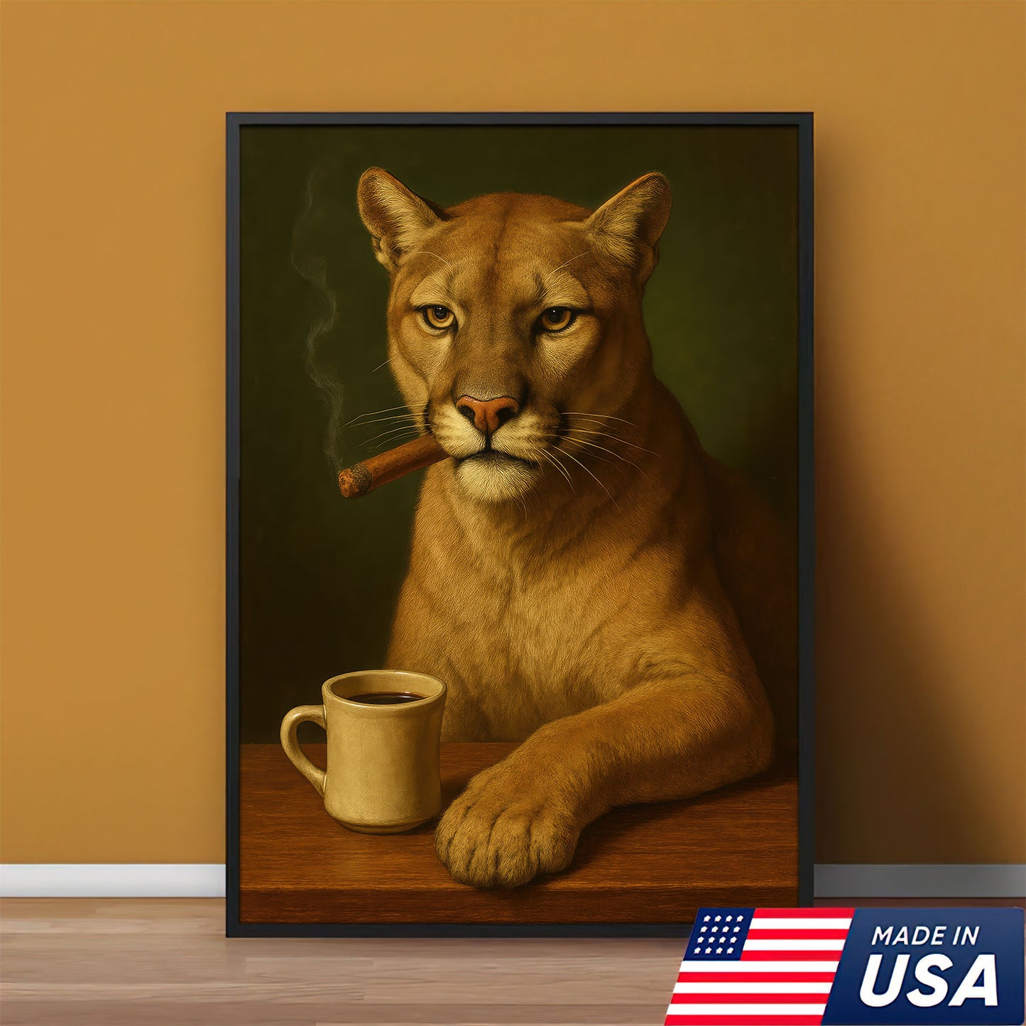 Southern Hunt Cabin Cougar Canvas Wall Art, Florida Print For Home Decor, Gift For Man Cave Walls