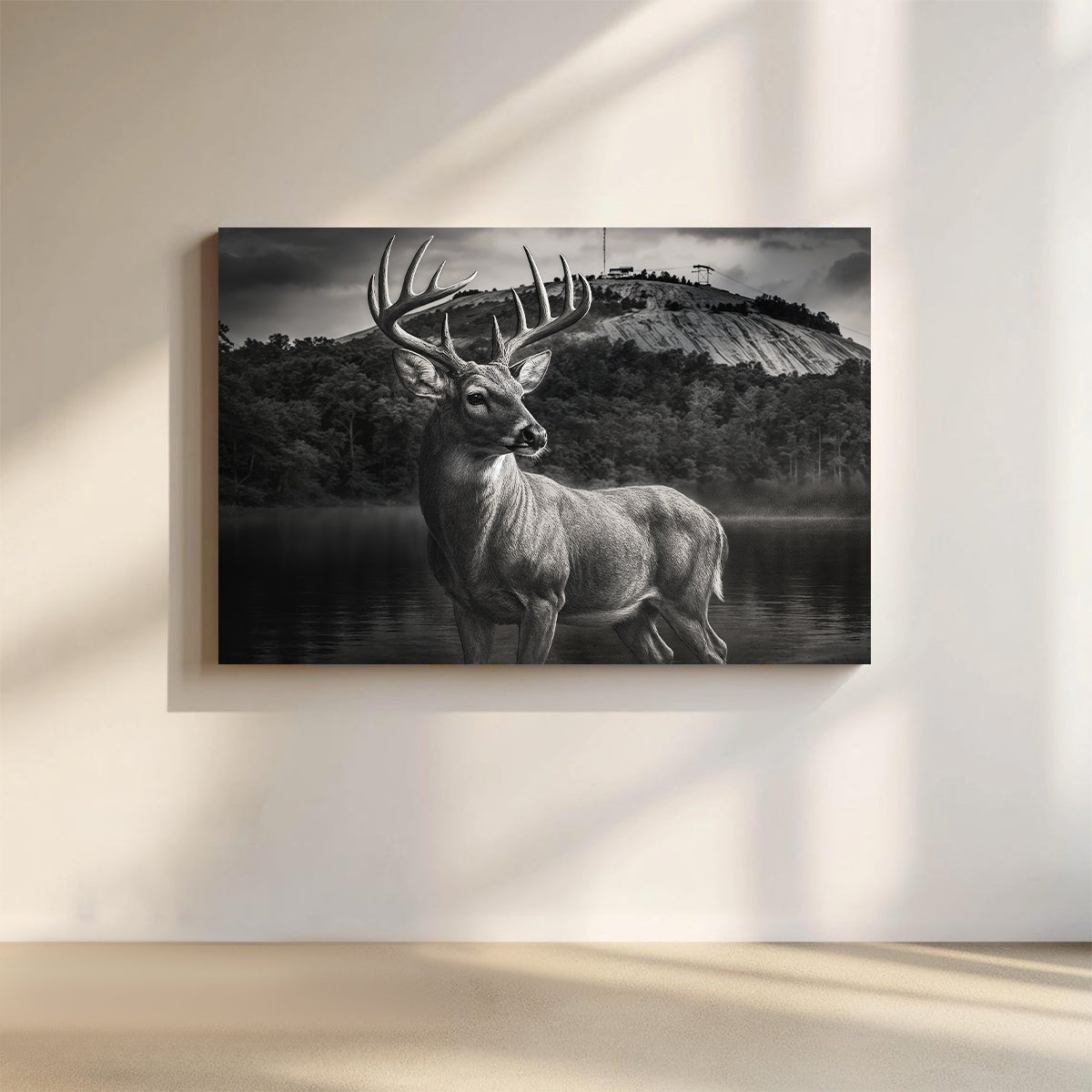 Southern Hunt Rustic Landscape Print, Georgia Deer Canvas Wall Art, Home Decor For Man Cave