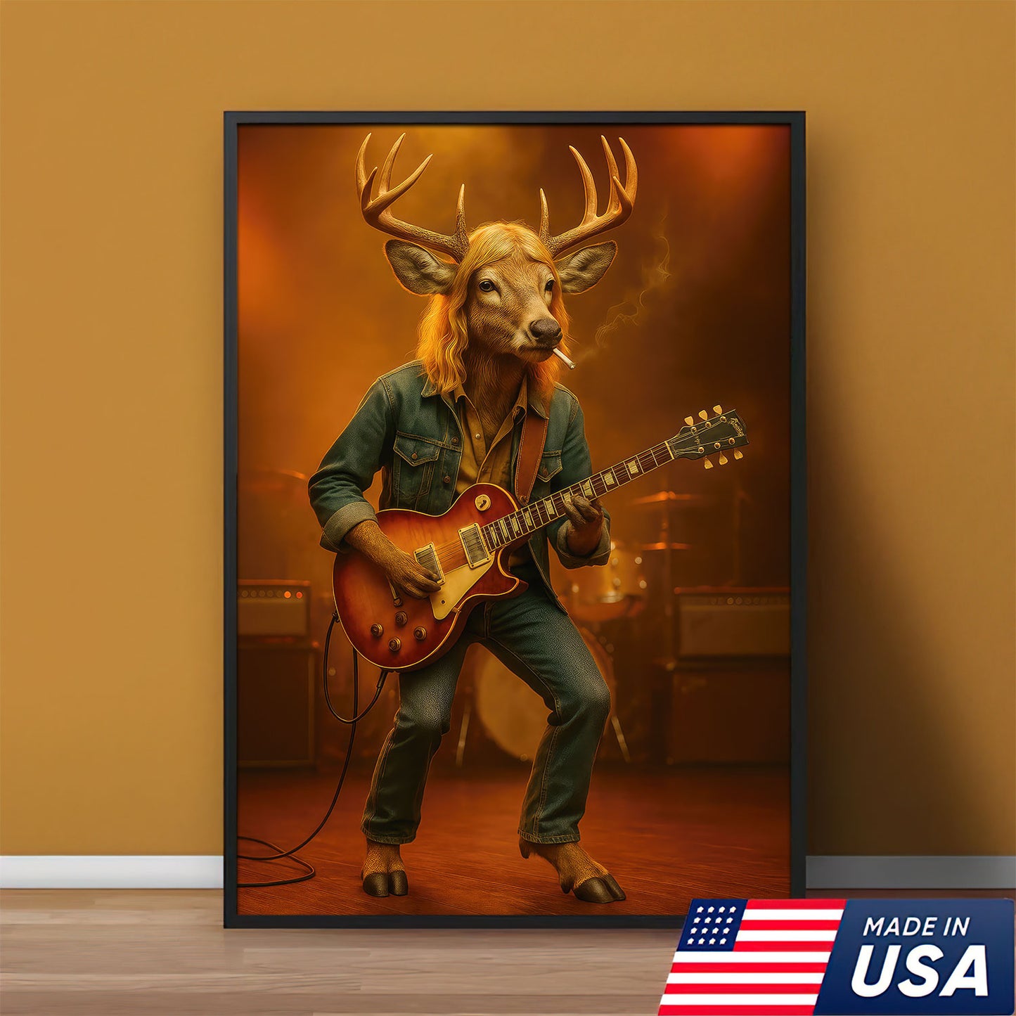 Georgia Deer Rocker Canvas Wall Art, Southern Musician Buck Playing Guitar Canvas, Gift For Country Rock Lovers And Man Cave Walls