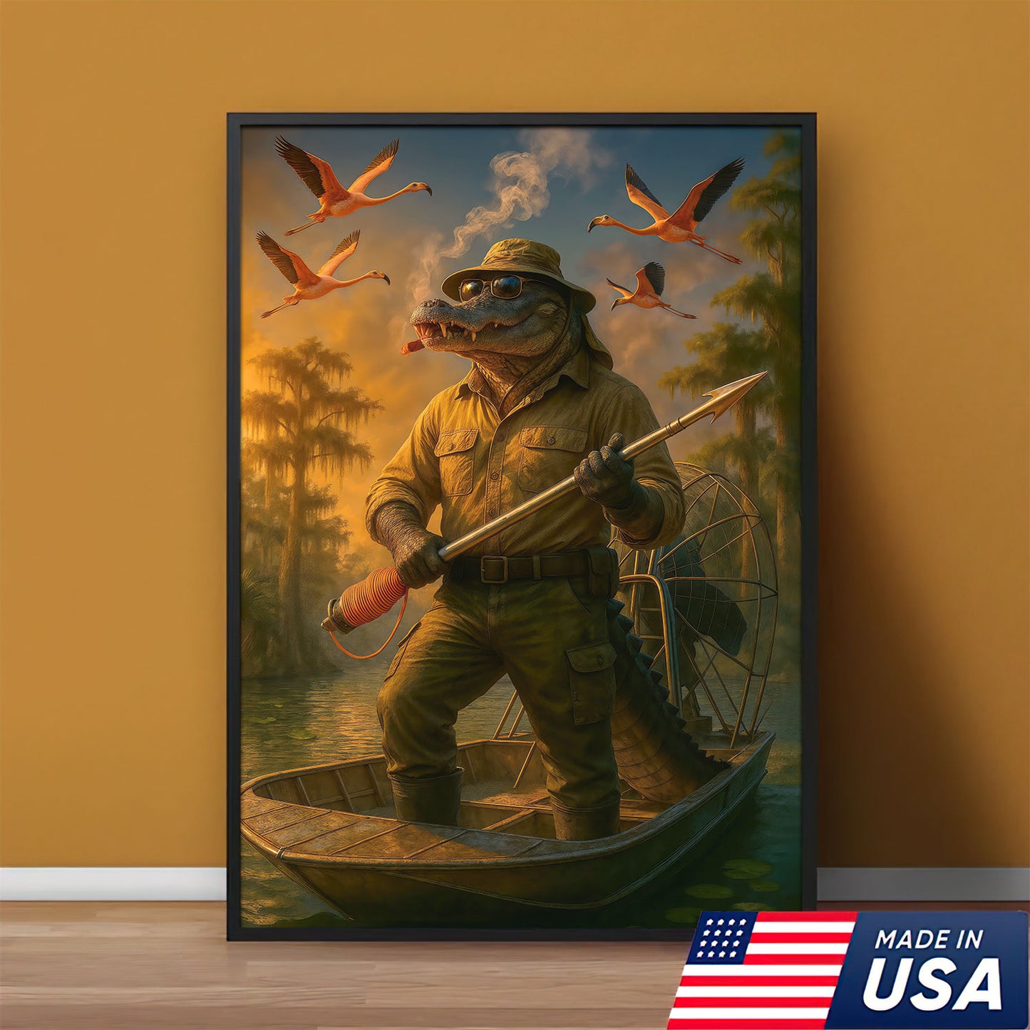 Alligator Hunter Canvas Wall Art, Florida Swamp Fisherman Canvas Home Decor, Rustic Wildlife  Gift For Man Cave