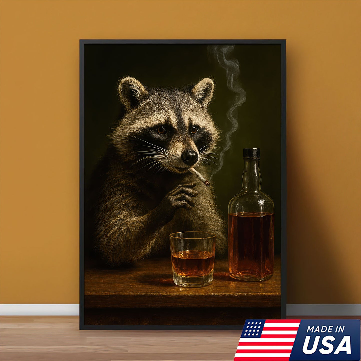 Tennessee Canvas Wall Art, Smoking Raccoon Whiskey Print, Rustic Southern Hunt Bar Decor For Cabin And Man Cave Walls