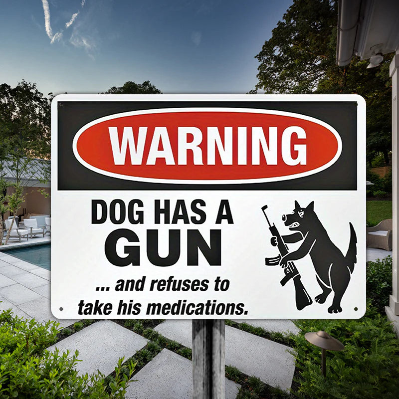 Funny Warning Dog Security Sign, Outdoors Decor Metal Sign For Man Cave, Wall Art Signs For Home Decor