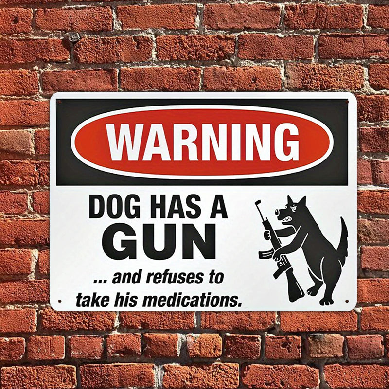 Funny Warning Dog Security Sign, Outdoors Decor Metal Sign For Man Cave, Wall Art Signs For Home Decor