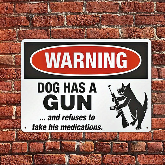 Funny Warning Dog Security Sign, Outdoors Decor Metal Sign For Man Cave, Wall Art Signs For Home Decor