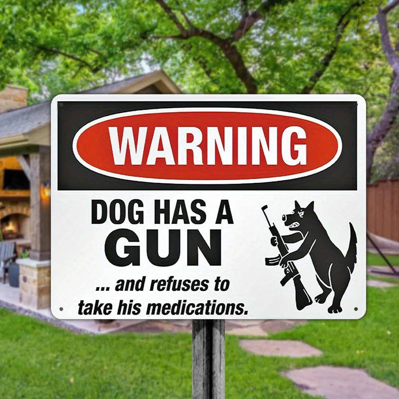 Funny Warning Dog Security Sign, Outdoors Decor Metal Sign For Man Cave, Wall Art Signs For Home Decor