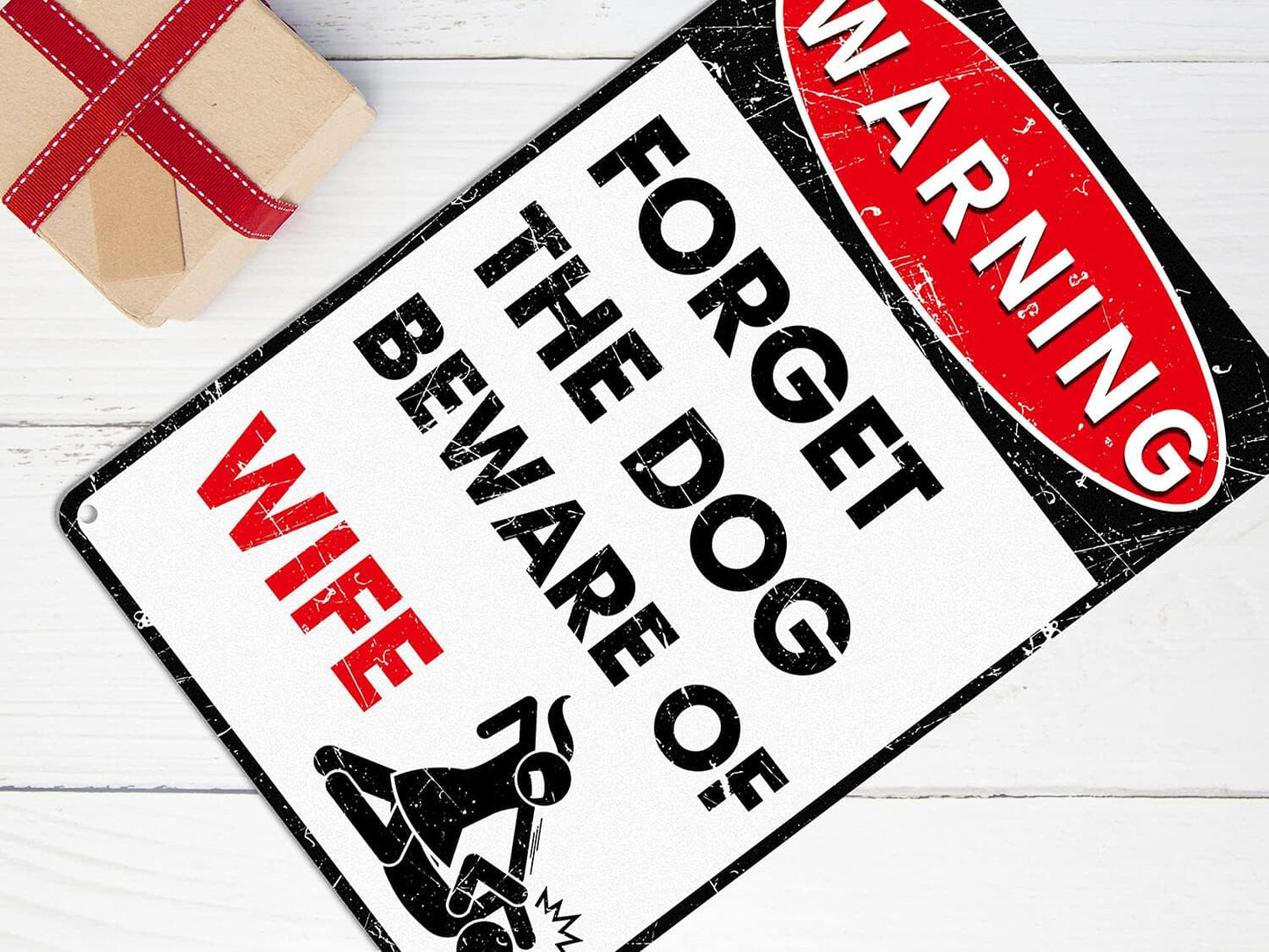 Funny Metal Signs Man Cave Decor, Signs Wall Art For Home Decor, Forget The Dog Beware Of Wife Aluminum