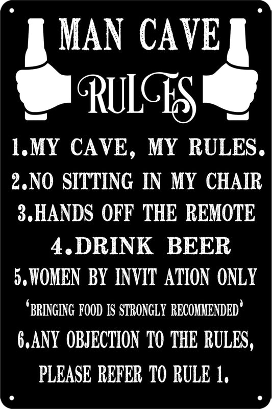 Man Cave Rules Metal Sign, Funny Bar Signs For Home Decor, Wall Art Decor For Men