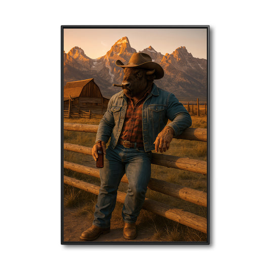 Buffalo in Blue Denim – Western Wall Art for Men